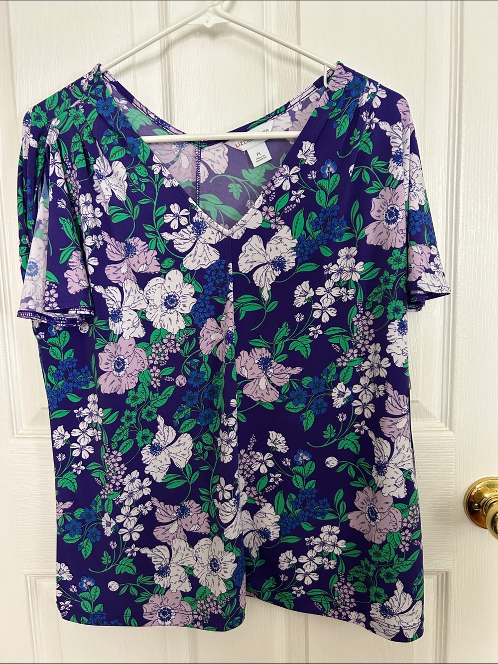 Liz Claiborne | Violet Floral Blouse Slit Sleeve V-Neck Office Womens NWT